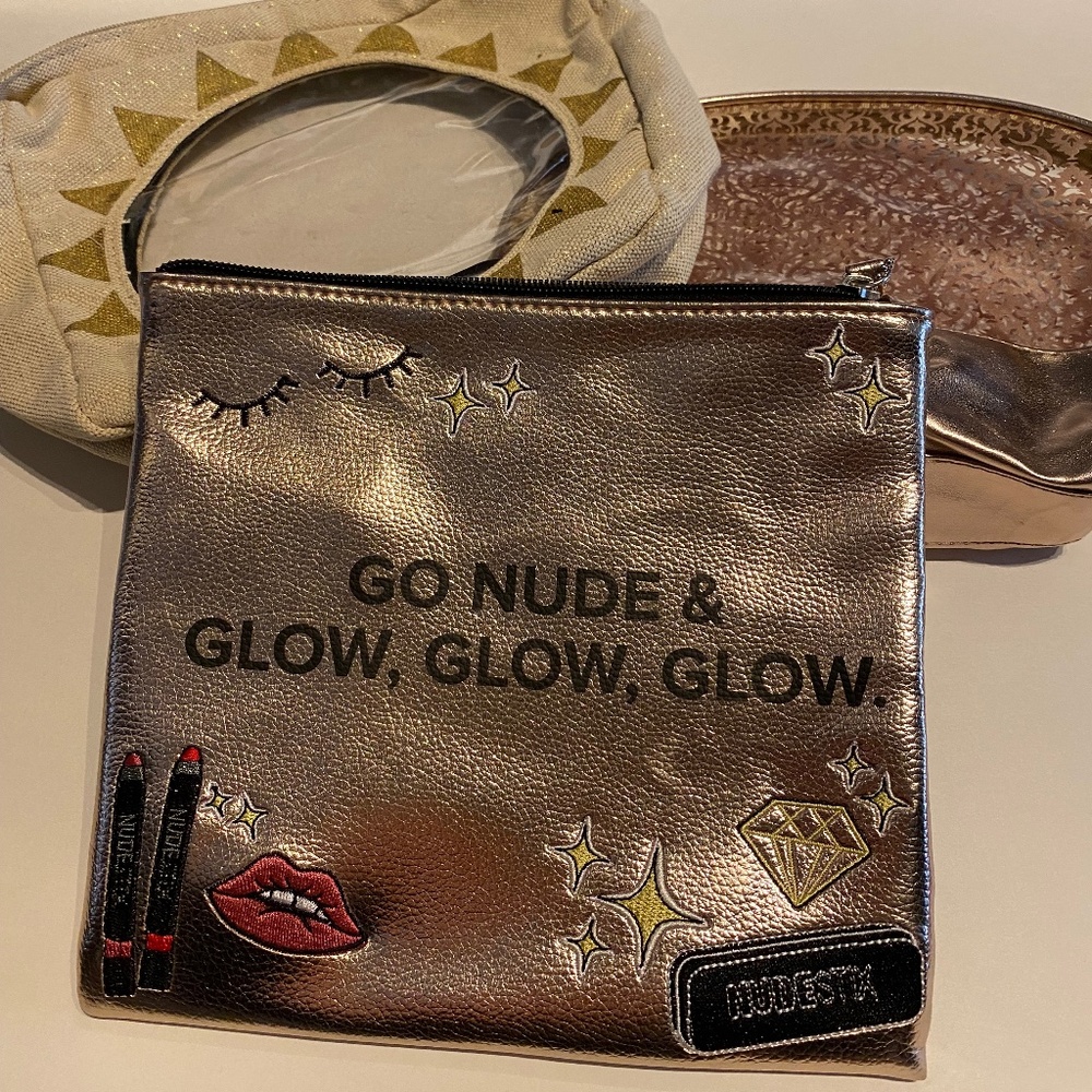 Gold and Rose Gold Makeup Bags/Travel Bundle- Sephora, Nudestix & Shishedo